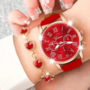 Elegant Round Quartz Watches with PU Leather Strap, Zinc Alloy Pointer and Dial, Women's Fashion Watch